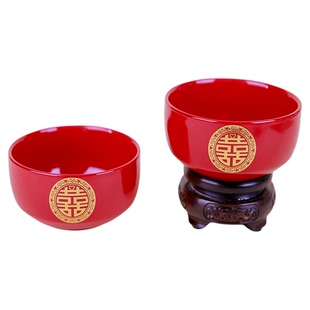 结婚喜碗新郎新娘喜庆红色陶瓷碗筷勺交杯酒酒盅汤勺婚礼陪嫁用品