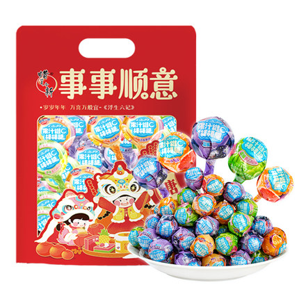 蜡笔小新300g果汁维C棒棒糖袋装水果味儿童糖果零食过年年货节