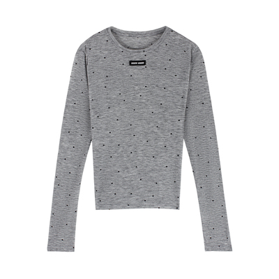 伊纳芙波点圆领修身长袖T恤