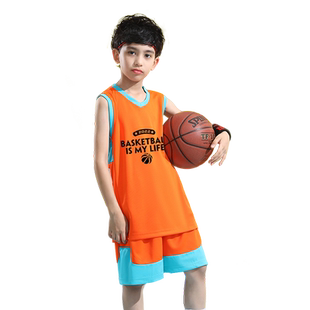 湖蓝色儿童篮球服男童套装女童夏季订制小学生球衣夏定制运动背心