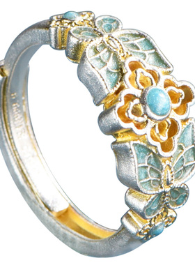 足银9999采苓戒指珐琅彩指环