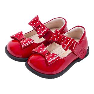 女童红色复古小皮鞋秋季新款女宝宝学步鞋俏皮波点公主鞋