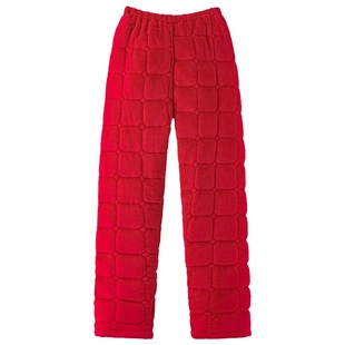 浪莎珊瑚绒夹棉秋冬季睡裤女红色大棉裤三层加厚加绒保暖大码单裤