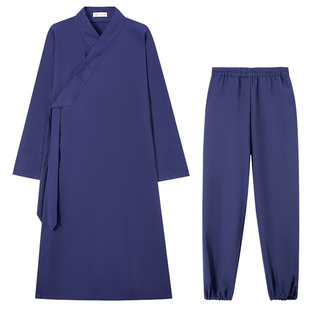 武当夏季道服斜襟三清领道袍男女款道士服装长褂棉麻道家服装女