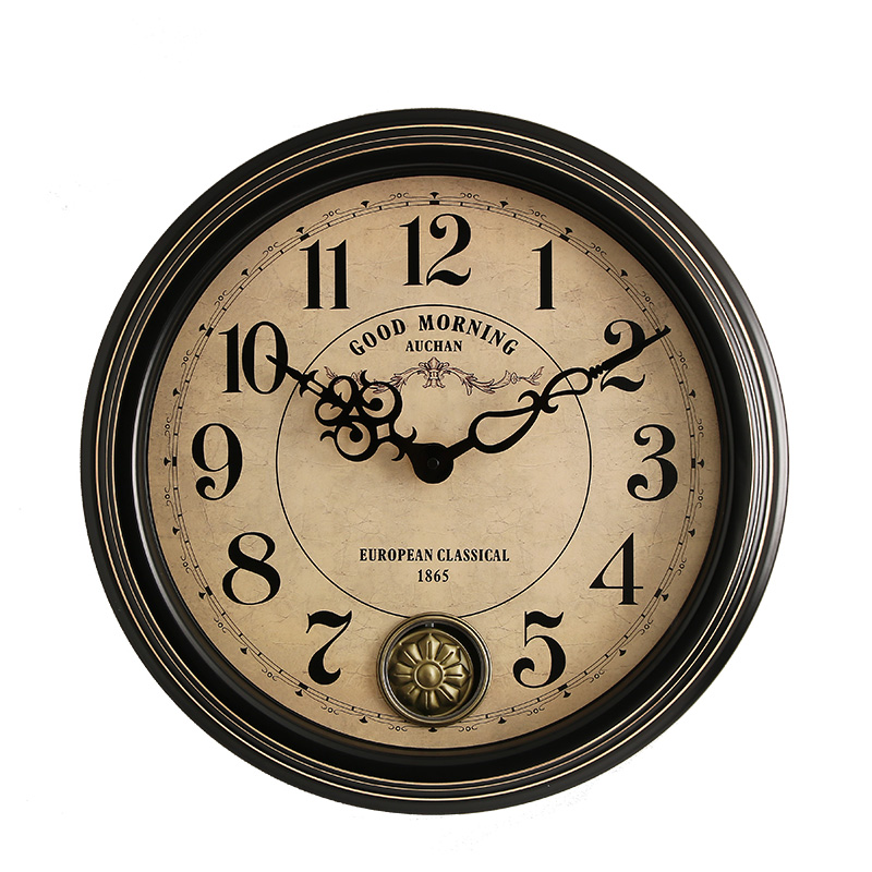 美式复古钟表客厅静音摇摆时钟时尚创意怀旧挂表欧式墙壁石英挂钟