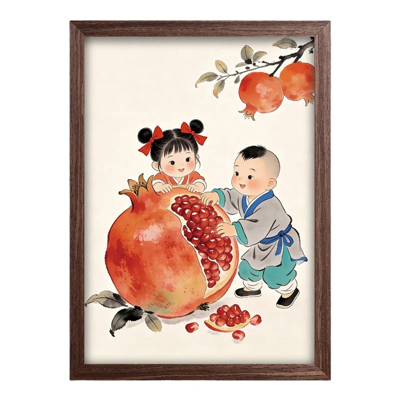 多子多福送子好孕石榴相框挂画