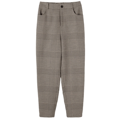 布景格纹松紧腰厚款休闲裤