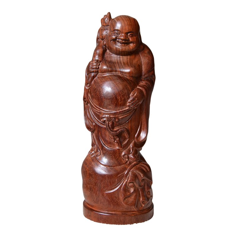 天然紫檀弥勒佛摆件无拼接