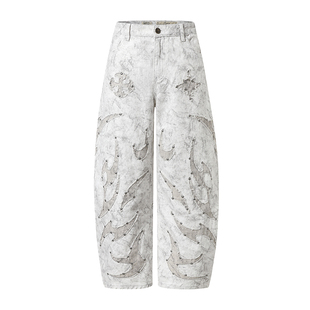 【官方正品】SMASHING 26SS 贴布绣铆钉白色牛仔裤 男女同款