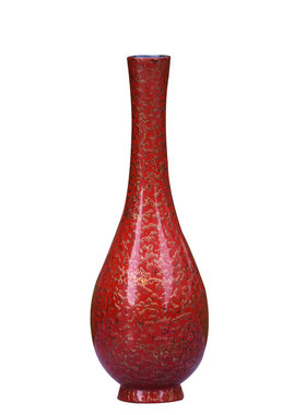 红金犀漆皮花瓶漆器镶嵌水晶