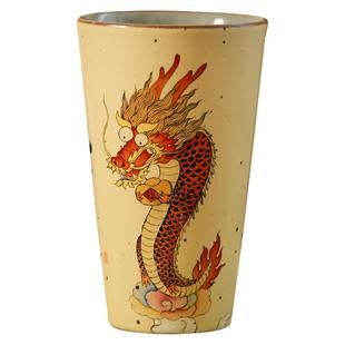 勾画景德镇粗陶复古手工手绘原创龙行大运小可乐杯中式手握杯水杯