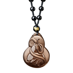 淘运阁灵蛇进禄吉宏吊坠属牛人吉祥佩戴物2026马年黑曜石葫芦项链