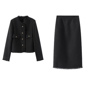 Basic House/百家好小香风气质套装夹棉短外套半身裙两件套秋冬季