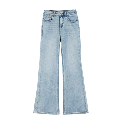 pusumede复古洗水质感|浅色微喇牛仔裤女高腰直筒喇叭马蹄裤长裤