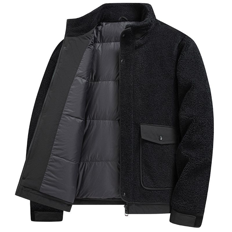 雅鹿重磅摇粒绒羽绒服男士2026冬季新款韩版短款立领加厚鸭绒外套