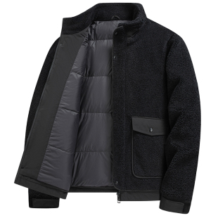 雅鹿重磅摇粒绒羽绒服男士2026冬季新款韩版短款立领加厚鸭绒外套
