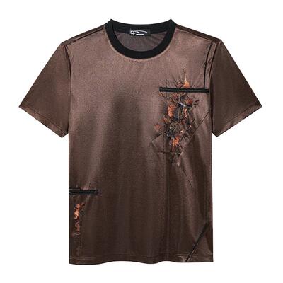 ANDREW MACKENZIE意大利男装 无人之境系列复古泼墨短袖T恤男夏季