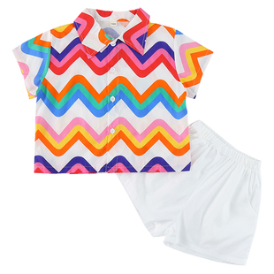 儿童夏季衬衫套装男童海边度假2025新款宝宝洋气女童连衣裙兄妹装