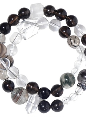 【茶里茶气】天然烟晶茶晶绿幽灵白水晶黑发晶多圈小众设计款手链