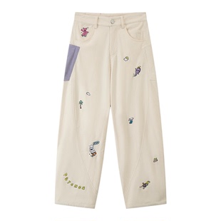 【买一送一】PSYCHOS老钱风鞋带叠搭灯芯绒休闲裤刺绣香蕉裤男女