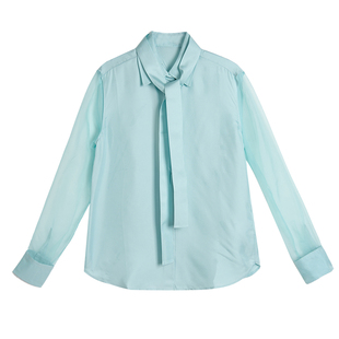 TOFOD 福利~行云流水 高级仙衬衫真丝斜纹绸+欧根纱衬衣宽松上衣