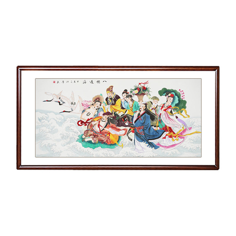 八仙过海手绘国画中式沙发装饰画