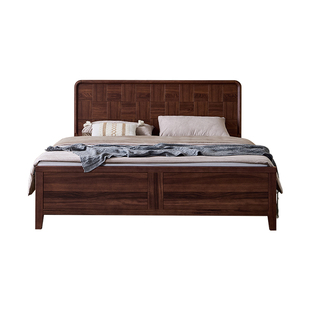 政府补贴乌金木实木黑胡桃色全实木床家用别墅高端家具主卧1米8床