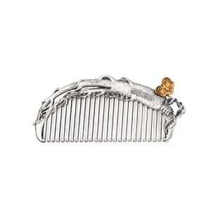 999纯银梳子如意人生梳妆镜耳勺套装 手工雪花银发梳送长辈银礼物