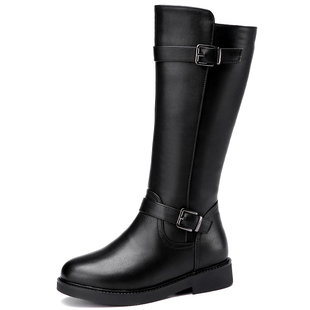 冬季靴子女真皮平底中筒靴加厚羊毛高筒大棉女靴厚底大码女鞋冬靴