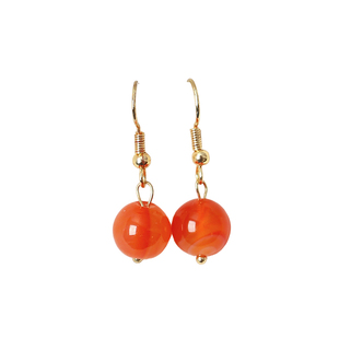 特价福利 天然红玛瑙圆珠电镀14K弯钩镶嵌款耳坠女红玛瑙耳饰礼物