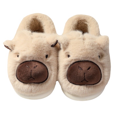 卡皮巴拉棉鞋女士冬天可爱毛毛加绒加厚保暖包跟棉拖鞋女款秋冬季