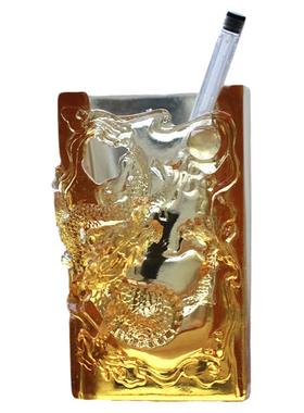 祥龙笔筒古法琉璃毛笔筒摆件