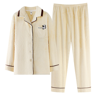 芬腾可安睡衣女款2025新款冬季珊瑚绒加厚法兰绒明黄家居服秋冬天