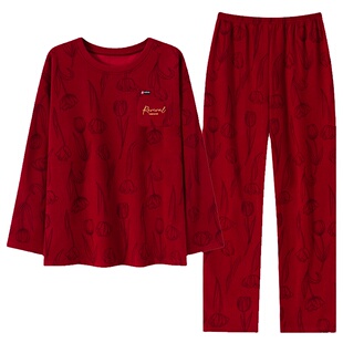 浪莎保暖德绒红色睡衣结婚新婚情侣套装秋冬季一对男女款薄绒磨毛