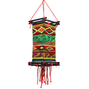 木架印花灯笼云南香格里拉藏族特色灯罩酒吧餐馆装饰亚麻布艺宫灯