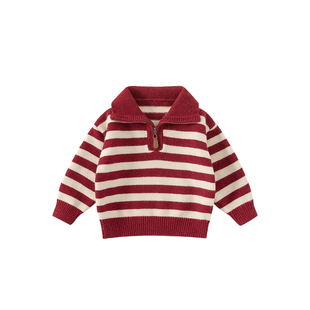 INSbobo儿童毛衣2025冬装女童衣服秋冬男宝宝红色针织衫新年童装