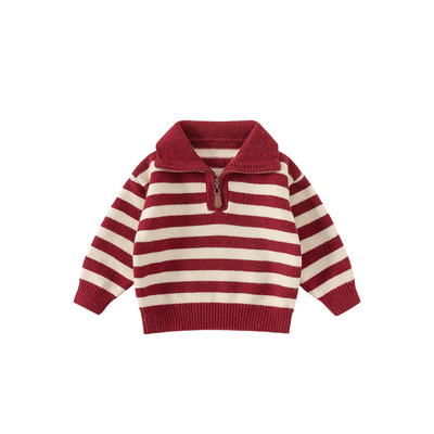 INSbobo儿童撞色条纹拉链毛衣冬