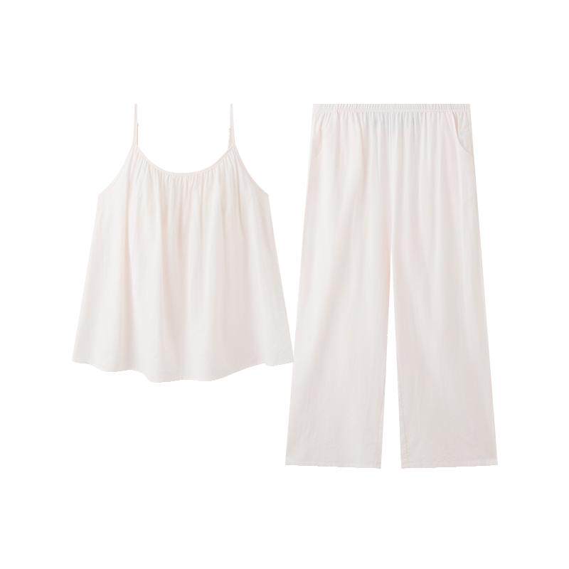 三福女夏季少女吊带睡衣套装 简约清新舒适带杯家居服517849