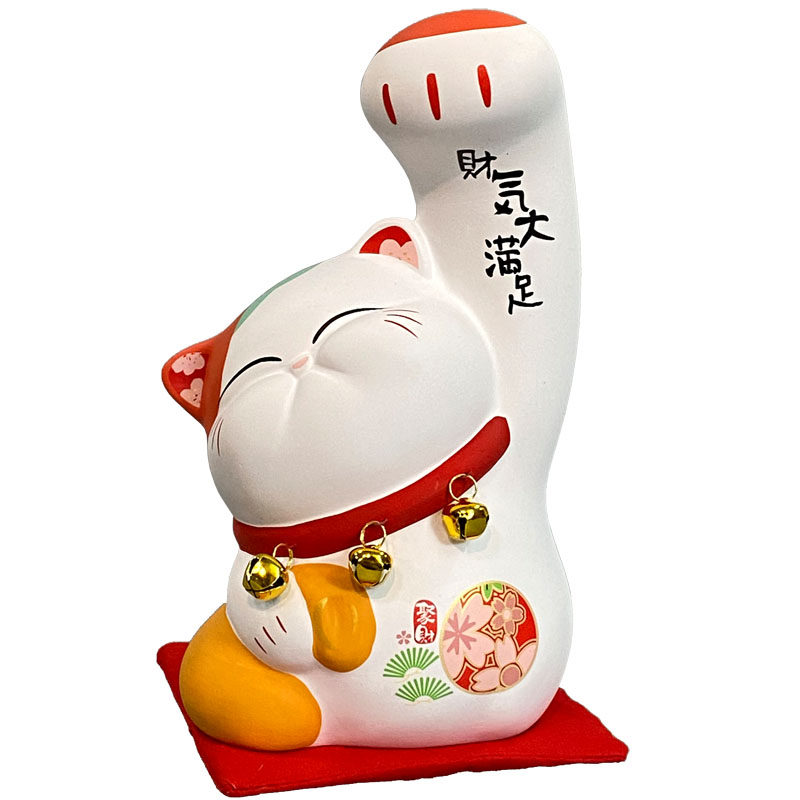 金石工坊胜利举手招财猫陶瓷摆件