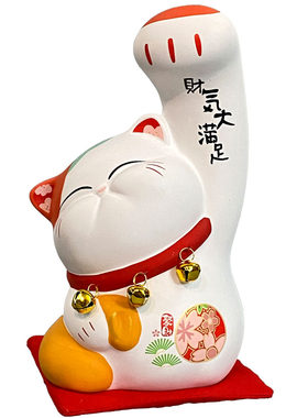 金石工坊胜利举手招财猫陶瓷摆件