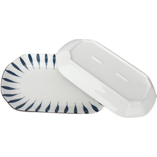 日式家用鱼盘子组合创意陶瓷长方形菜盘大号网红餐具套装蒸鱼汤盘