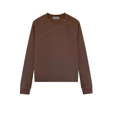 TRENDYWU华夫格斜领长袖T恤