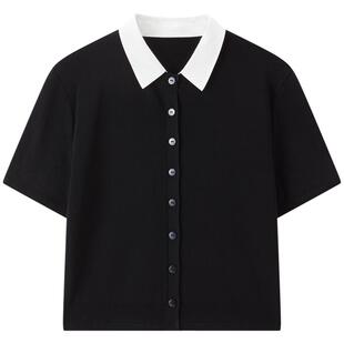 【商场同款】太平鸟26夏季新款通勤撞色短袖针织开衫女A1EDG2120