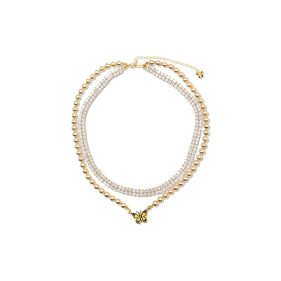 金色满钻双层珍珠项链