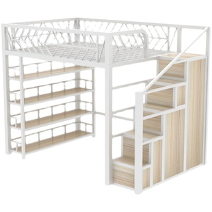 多功能高架床小户型阁楼床简约现代loft复式二楼床衣柜上层铁艺床