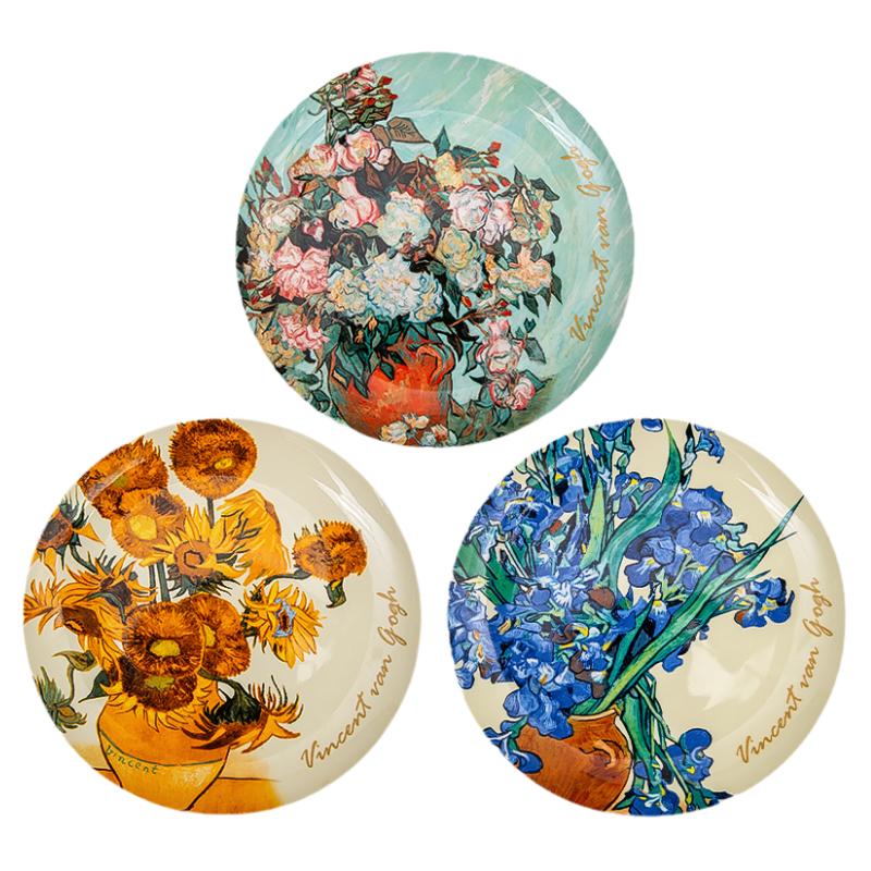 梵高向日葵骨瓷8寸盘轻奢欧式陶瓷家用果盘客厅看盘展展示盘玄关