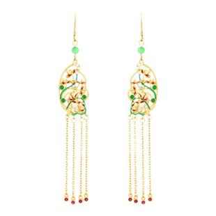 S925纯银新中式珐琅彩繁花似锦耳环女马面裙旗袍汉服古装流苏耳饰