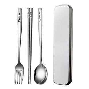 316L不锈钢筷子勺子套装儿童餐具收纳盒小学生外带专用便携餐具盒