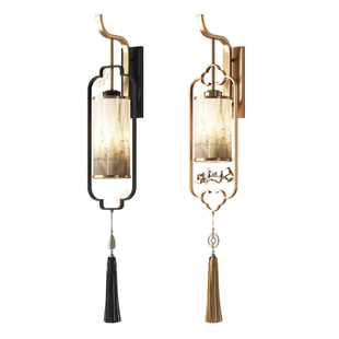 禅意中国风壁灯山水手绘新中式宋代美学过道背景墙壁灯定制灯具