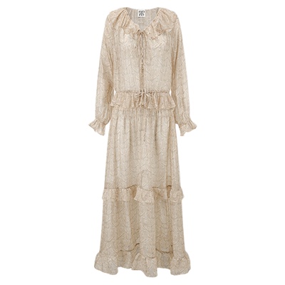 秋季新款腰果花印花系带连衣裙